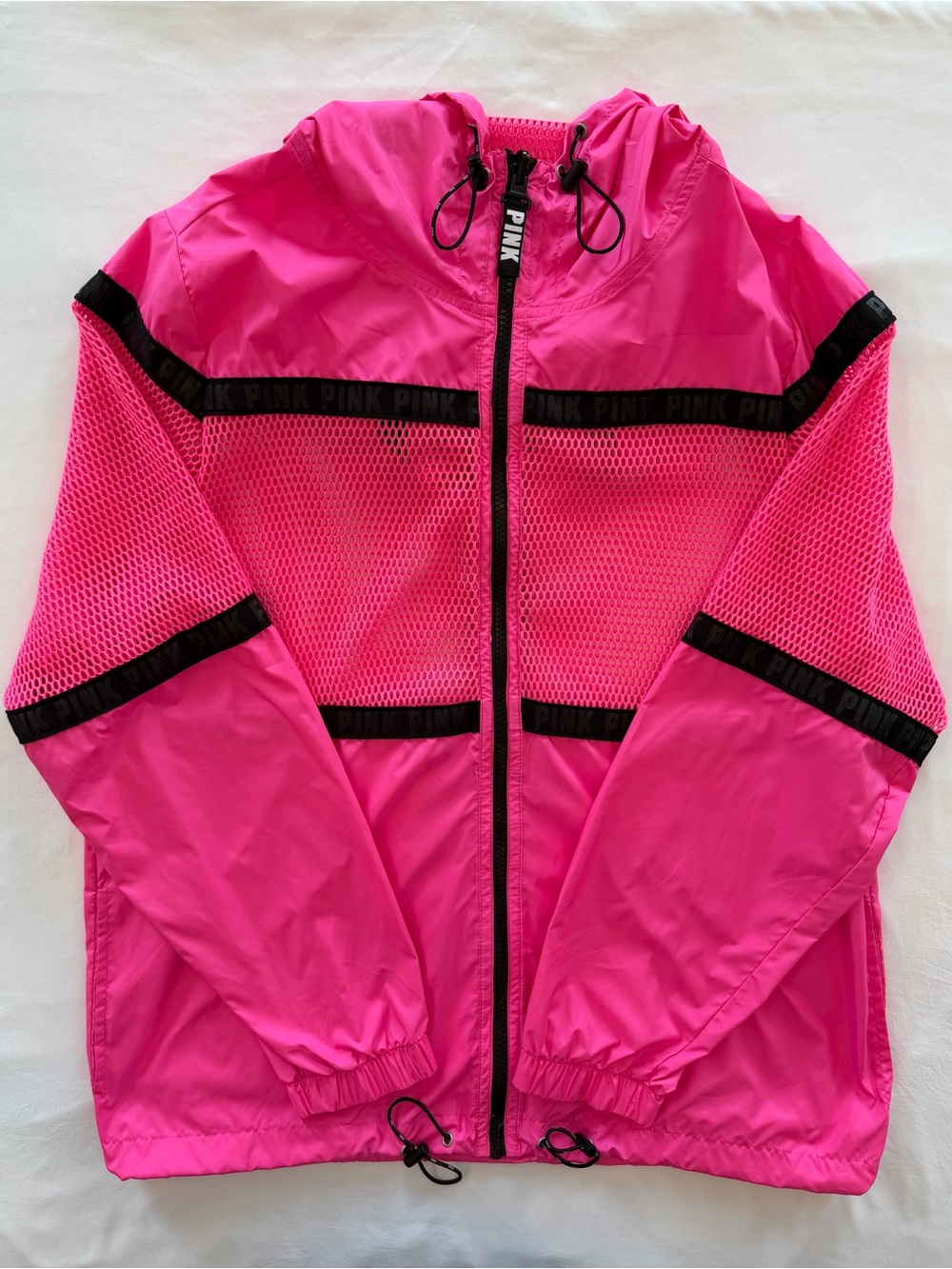 PINK Victoria's Secret Bright Pink Mesh Panel Windbreaker Jacket XS/S